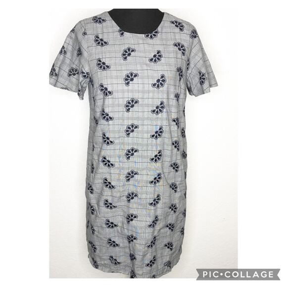 Ann Taylor navy white plaid floral embroidered shift dress size 10 - Picture 1 of 14